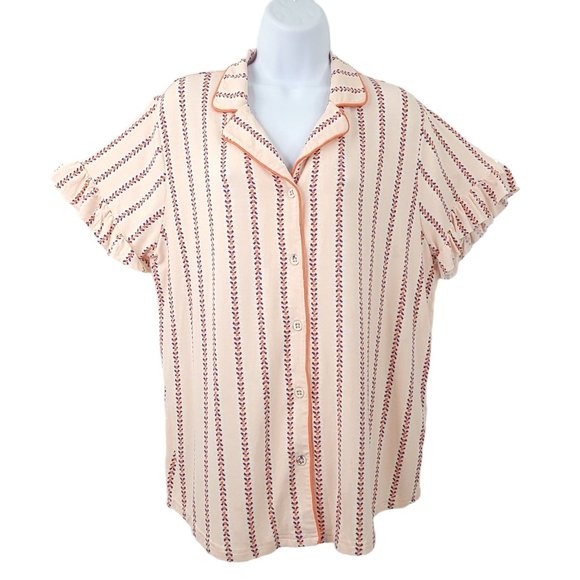 Matilda Jane Button Front Striped Pajama Top Womens Size L Ruffle Sleeve Pink - Picture 1 of 11